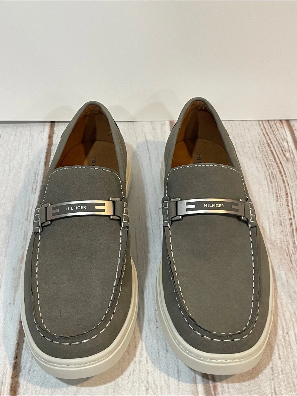 Tommy Hilfiger Men's Gray Slip-On Loafers with White Sole